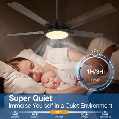 Ventilateurs de plafond modernes de 52 pouces avec éclairage et télécommande, LED à intensité variable