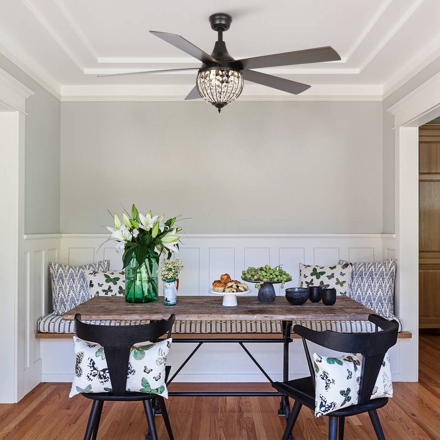 Ventilateur de plafond industriel à 5 pales en bois noir avec télécommande