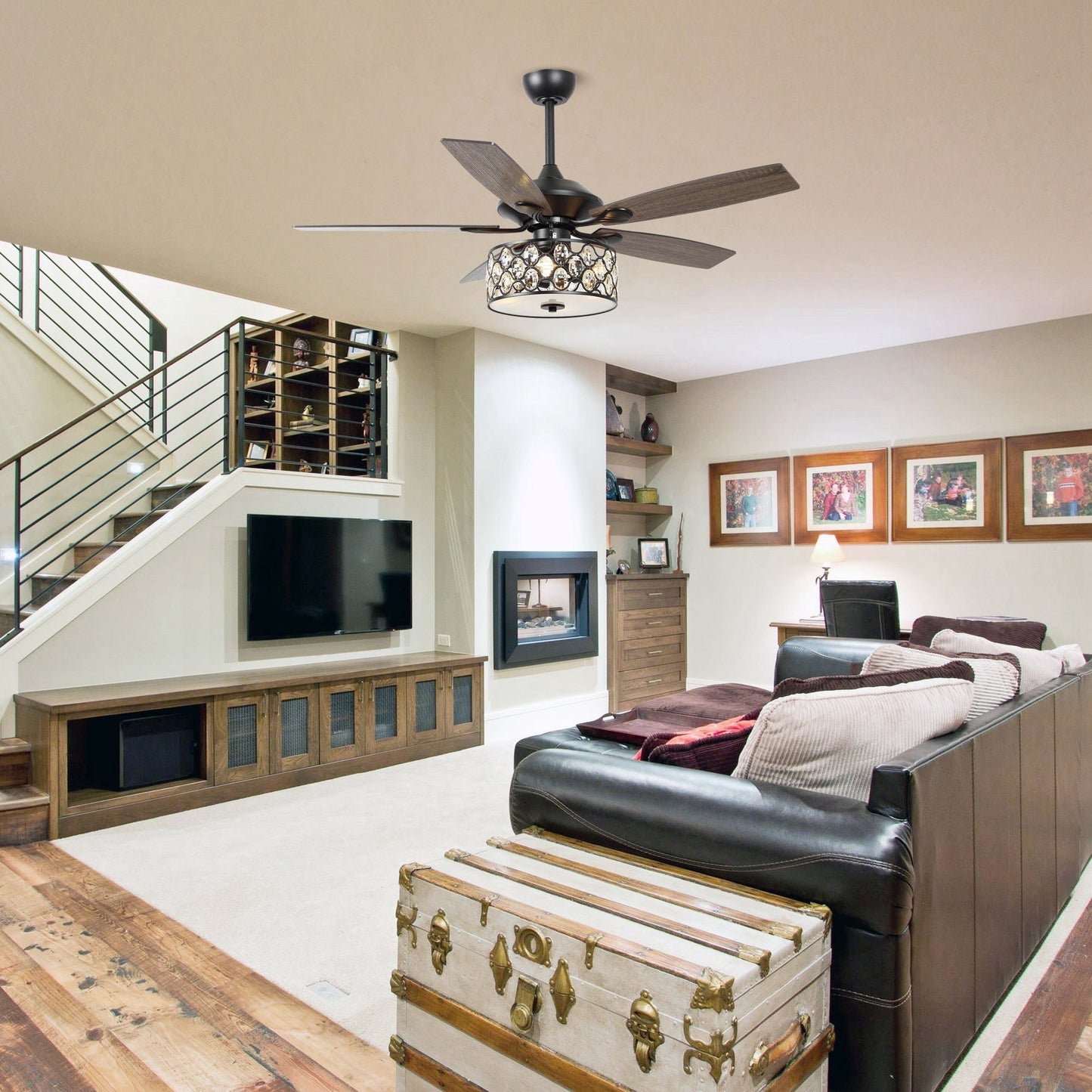 52 Lampe de plafond moderne à 4 lumières, lustre en cristal avec télécommande