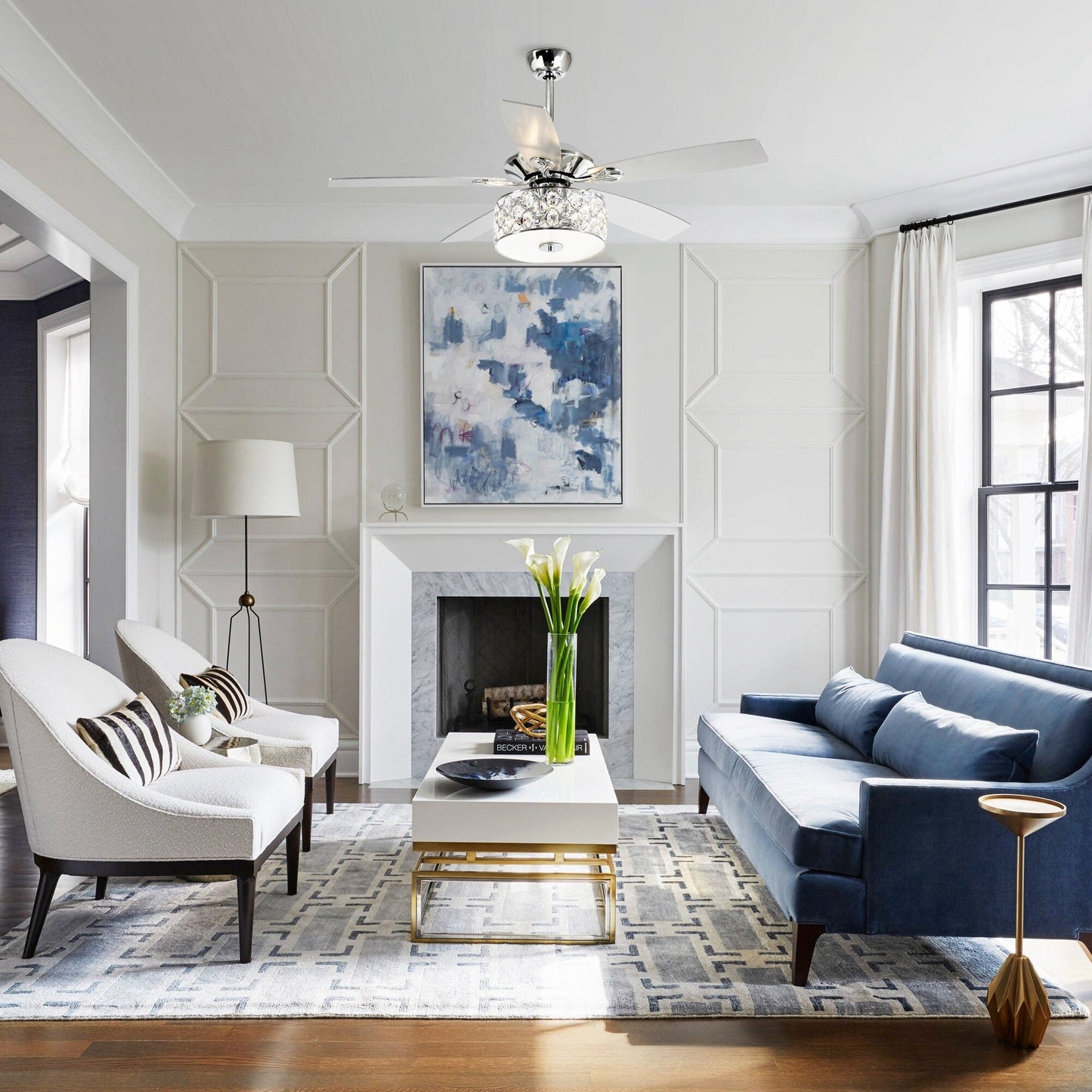 52 Lampe de plafond moderne à 4 lumières, lustre en cristal avec télécommande