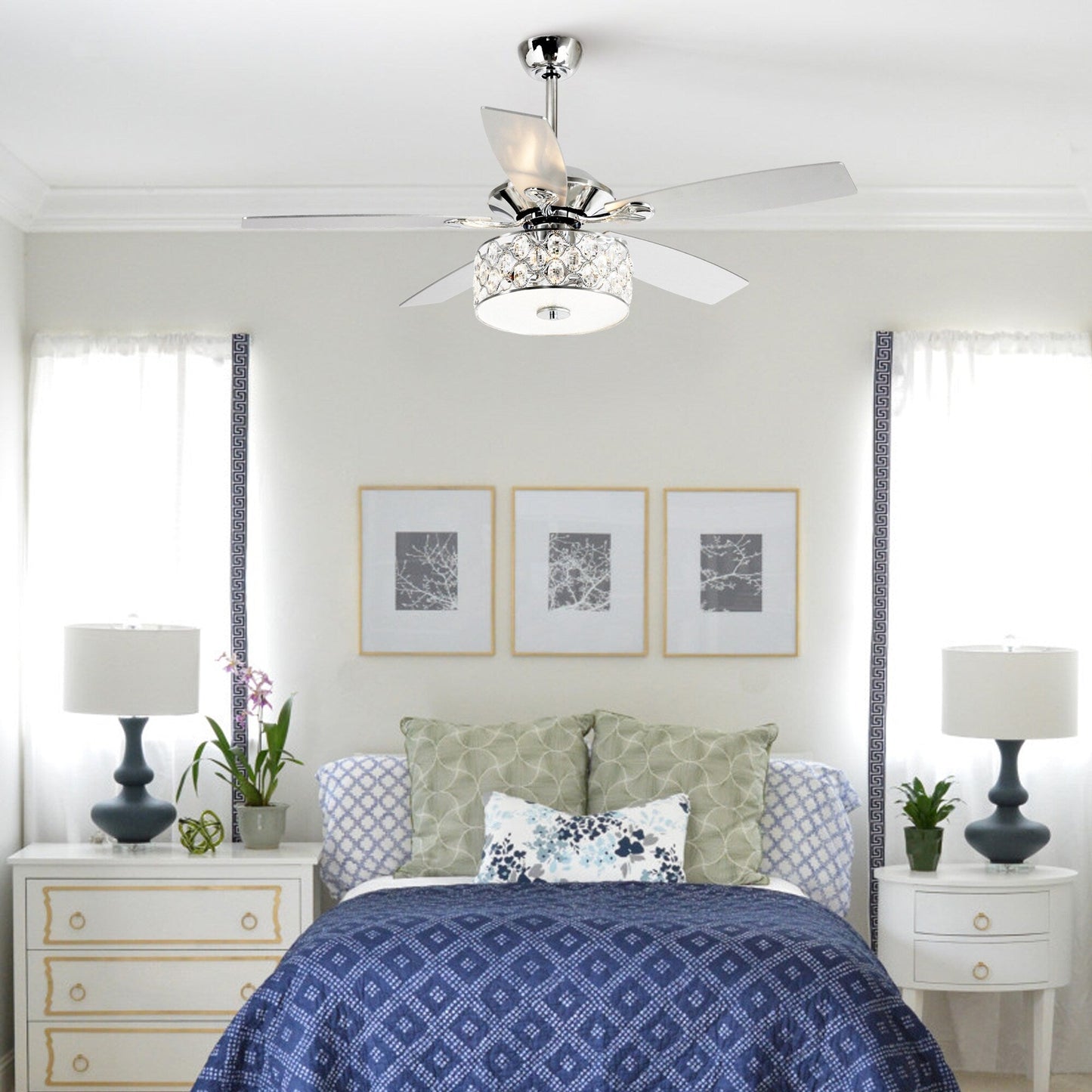 52 Lampe de plafond moderne à 4 lumières, lustre en cristal avec télécommande