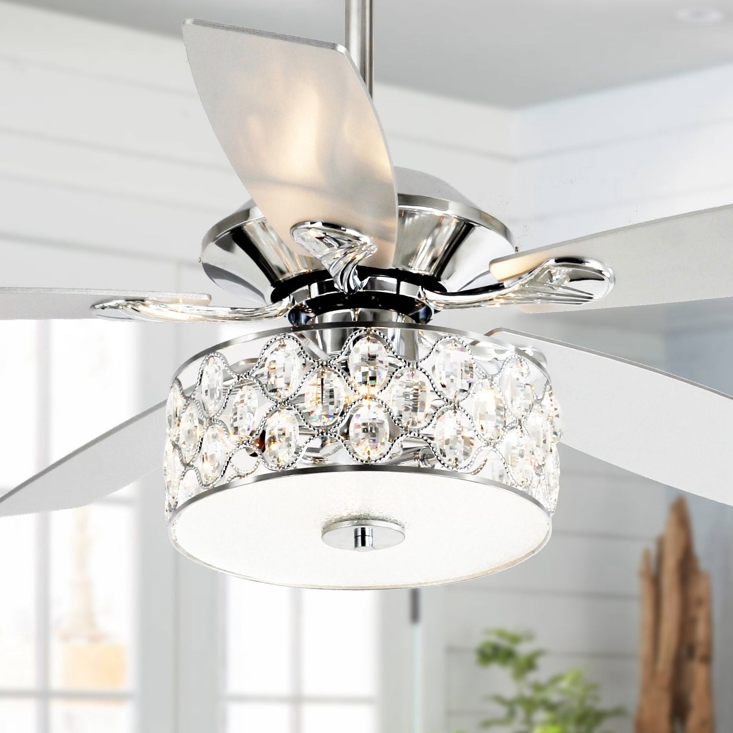 52 Lampe de plafond moderne à 4 lumières, lustre en cristal avec télécommande