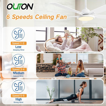 Ventilateurs de plafond modernes de 52 pouces avec éclairage et télécommande, LED à intensité variable