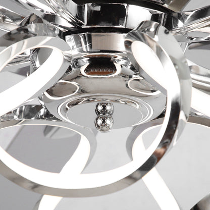 Ventilateur de plafond LED intérieur moderne de 52 pouces à 52 cm, chromé/noir, avec éclairage et télécommande, intensité variable.