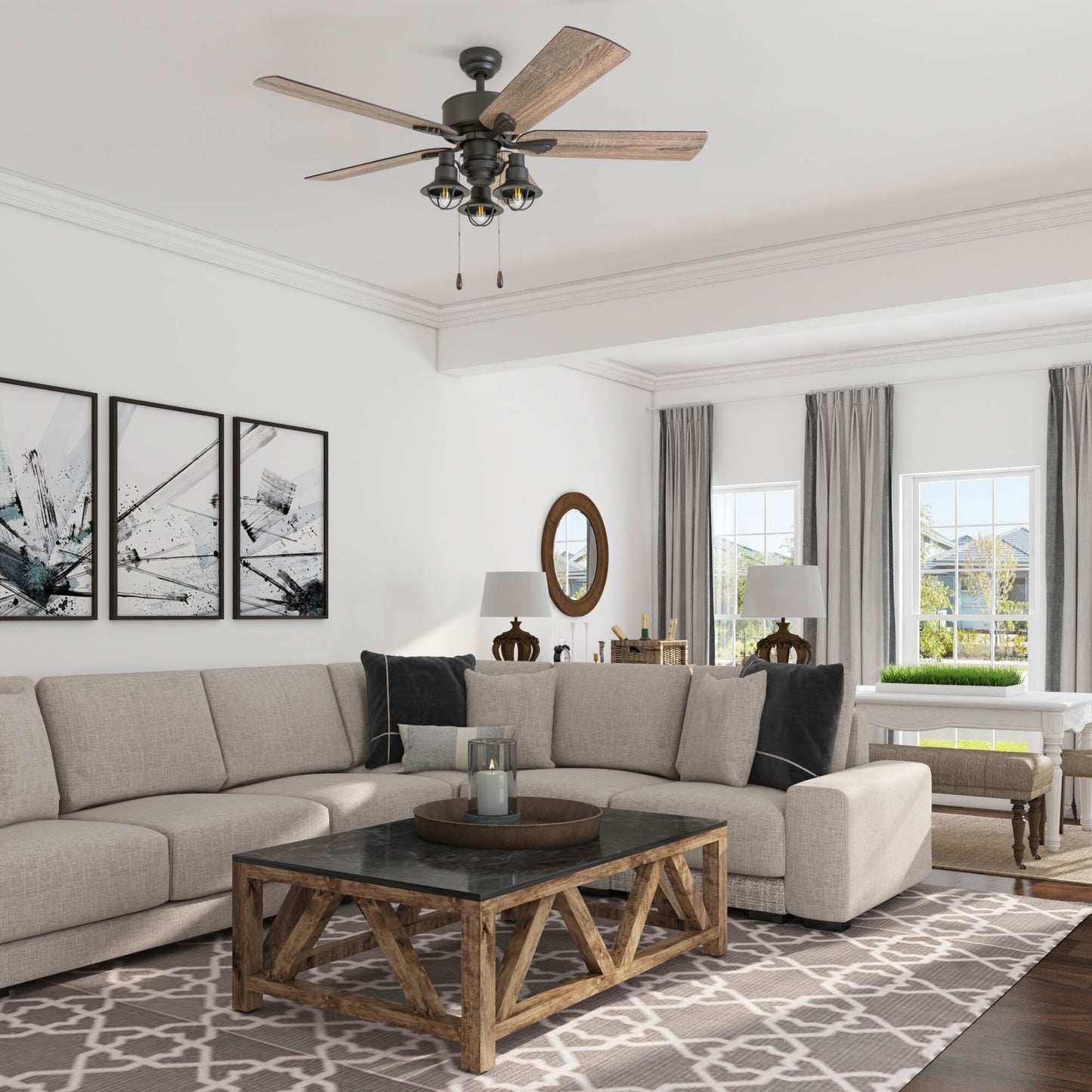 Ventilateur de plafond LED à 52 pouces Prominence Home Sivan Bronze, style farmhouse, avec éclairage, télécommande