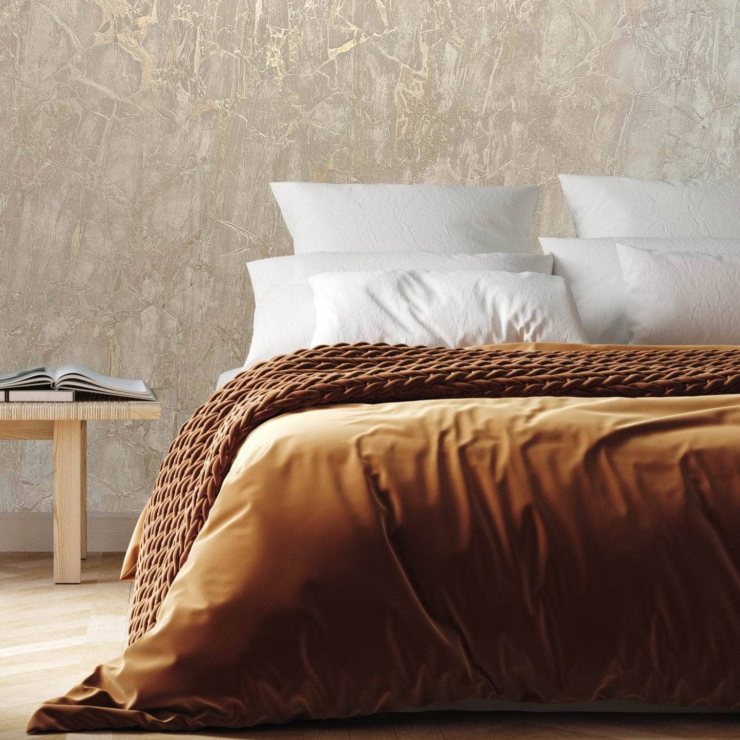 Rasch Enzo Marble Taupe/Gold Metallic Wallpaper - 538120