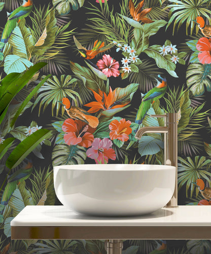 Rasch Paradise Birds Black & Multicoloured Wallpaper 539059