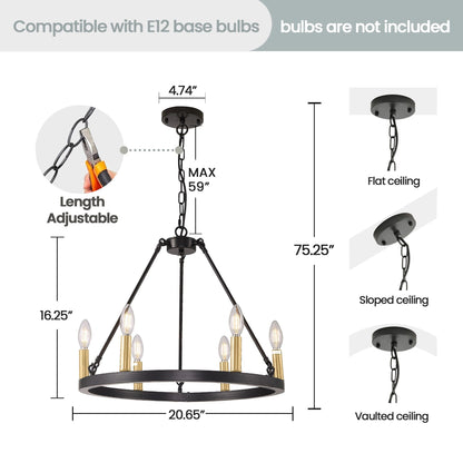 Luminaire à 24 lumières en forme de roue de charrette ronde de 54 pouces