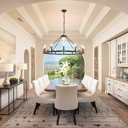 Luminaire à 24 lumières en forme de roue de charrette ronde de 54 pouces