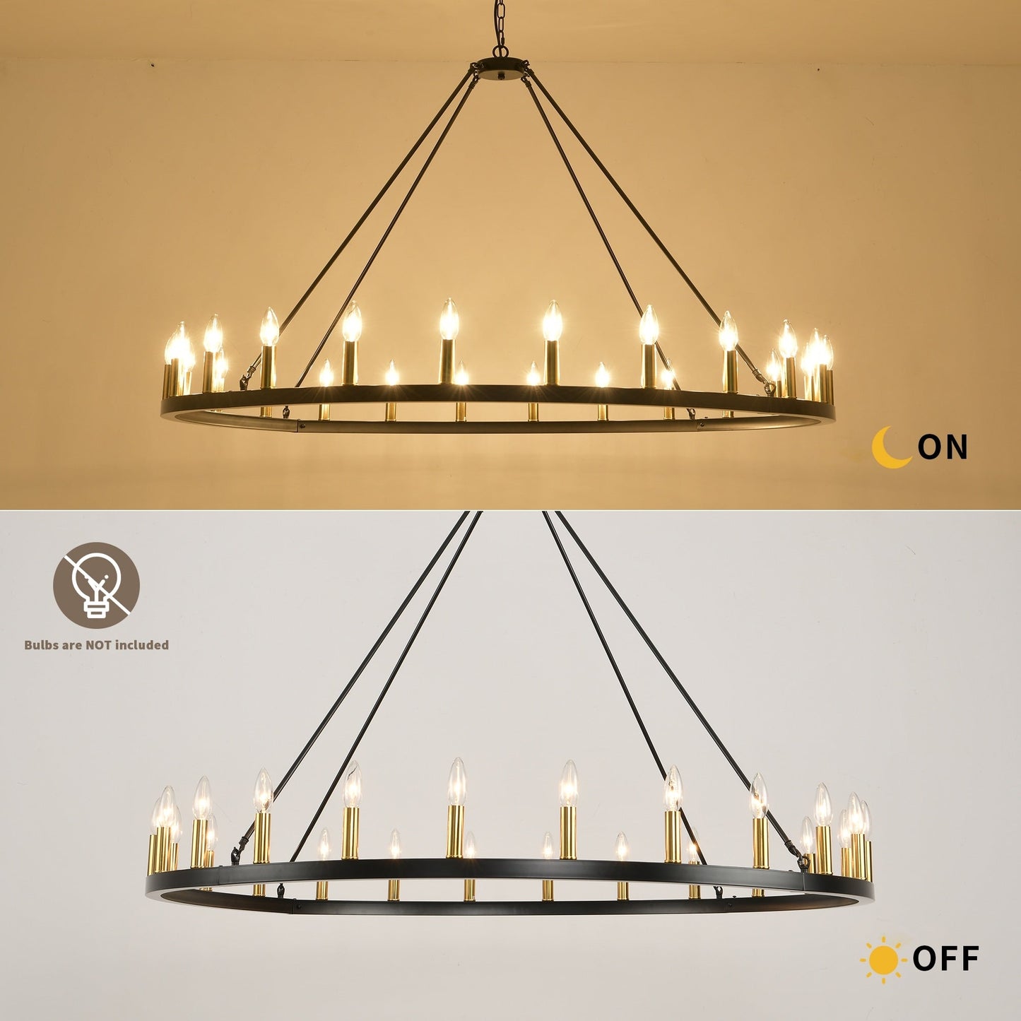 Luminaire à 24 lumières en forme de roue de charrette ronde de 54 pouces