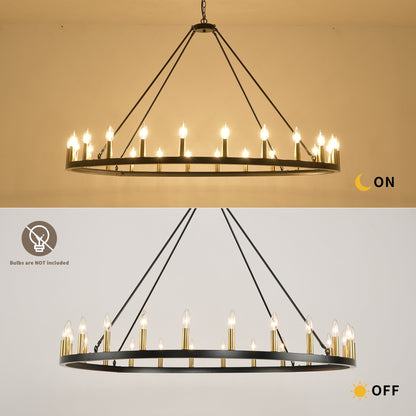 Luminaire à 24 lumières en forme de roue de charrette ronde de 54 pouces