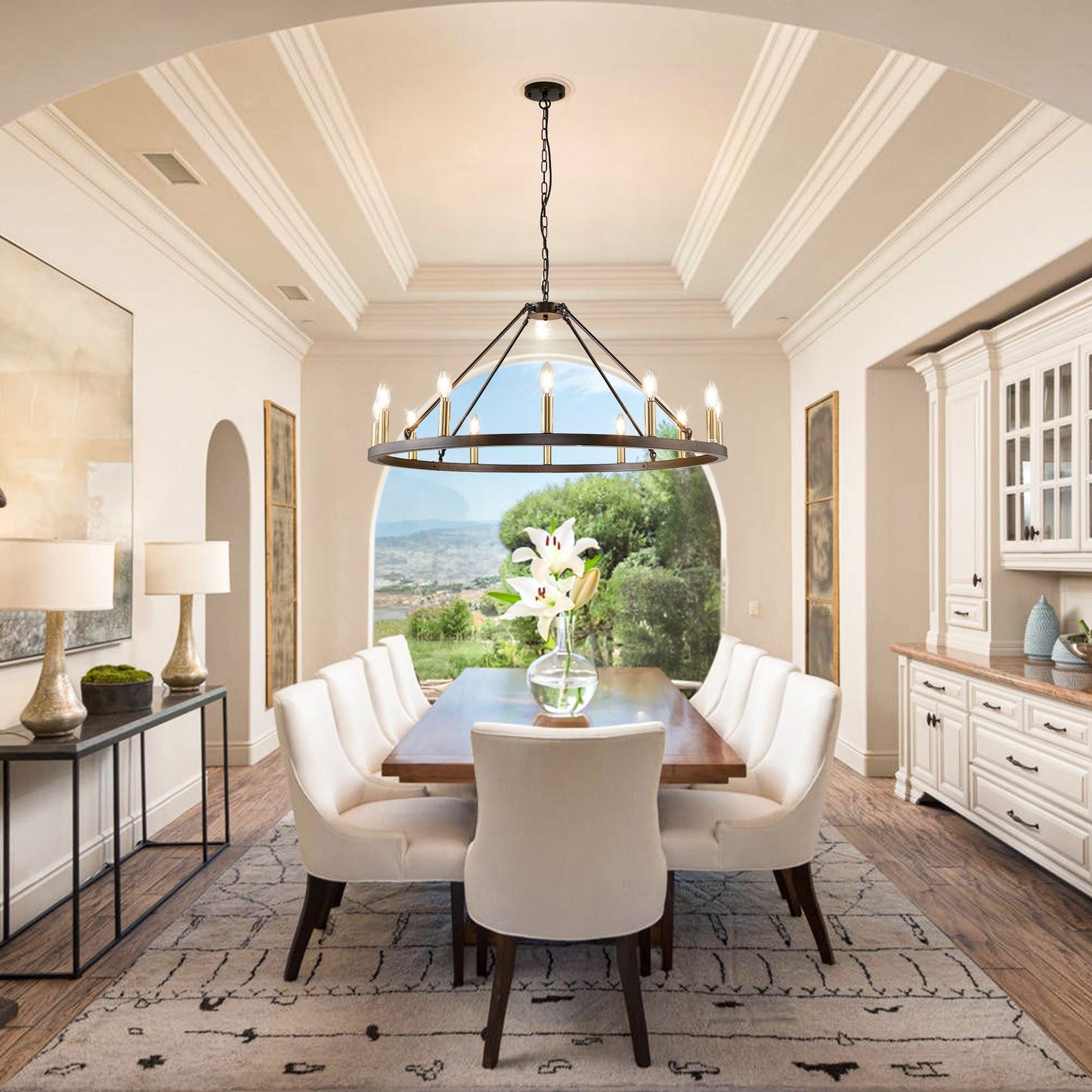 Luminaire à 24 lumières en forme de roue de charrette ronde de 54 pouces