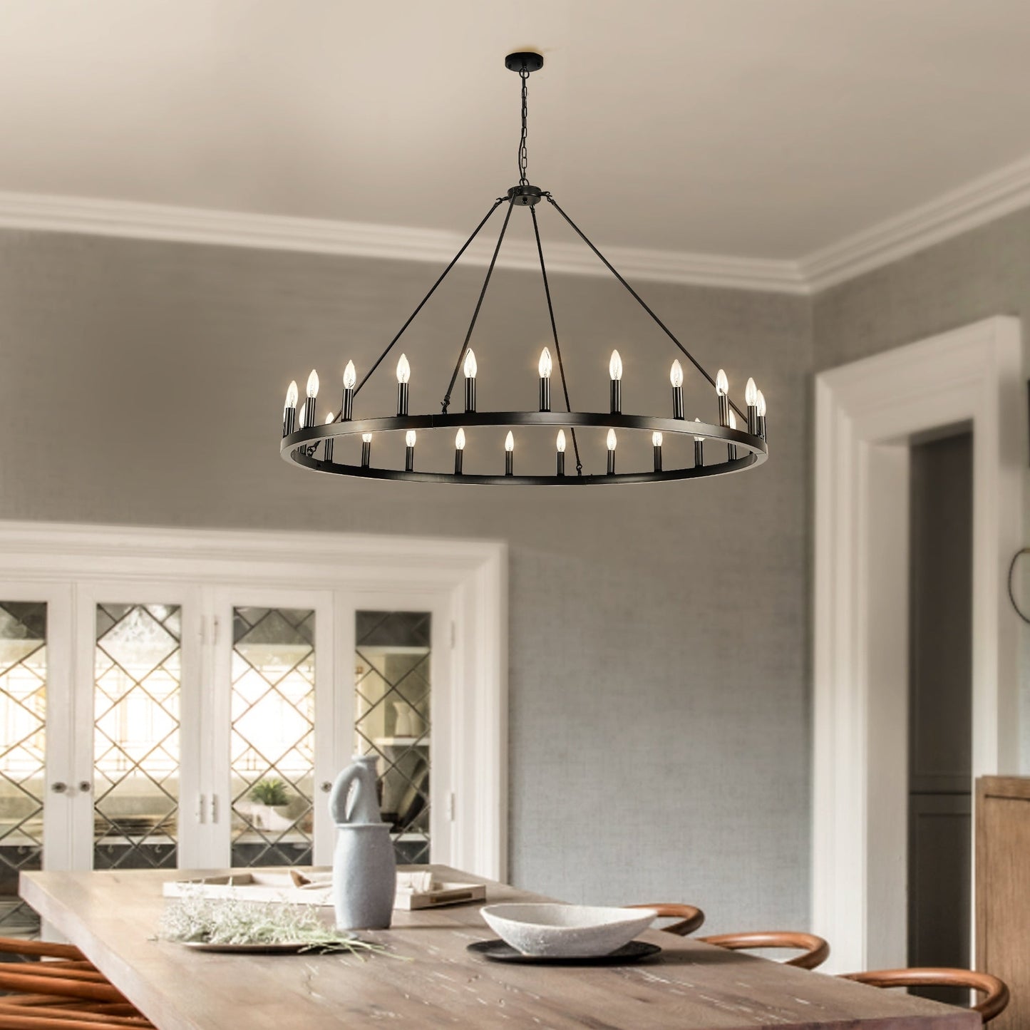 Luminaire à 24 lumières en forme de roue de charrette ronde de 54 pouces