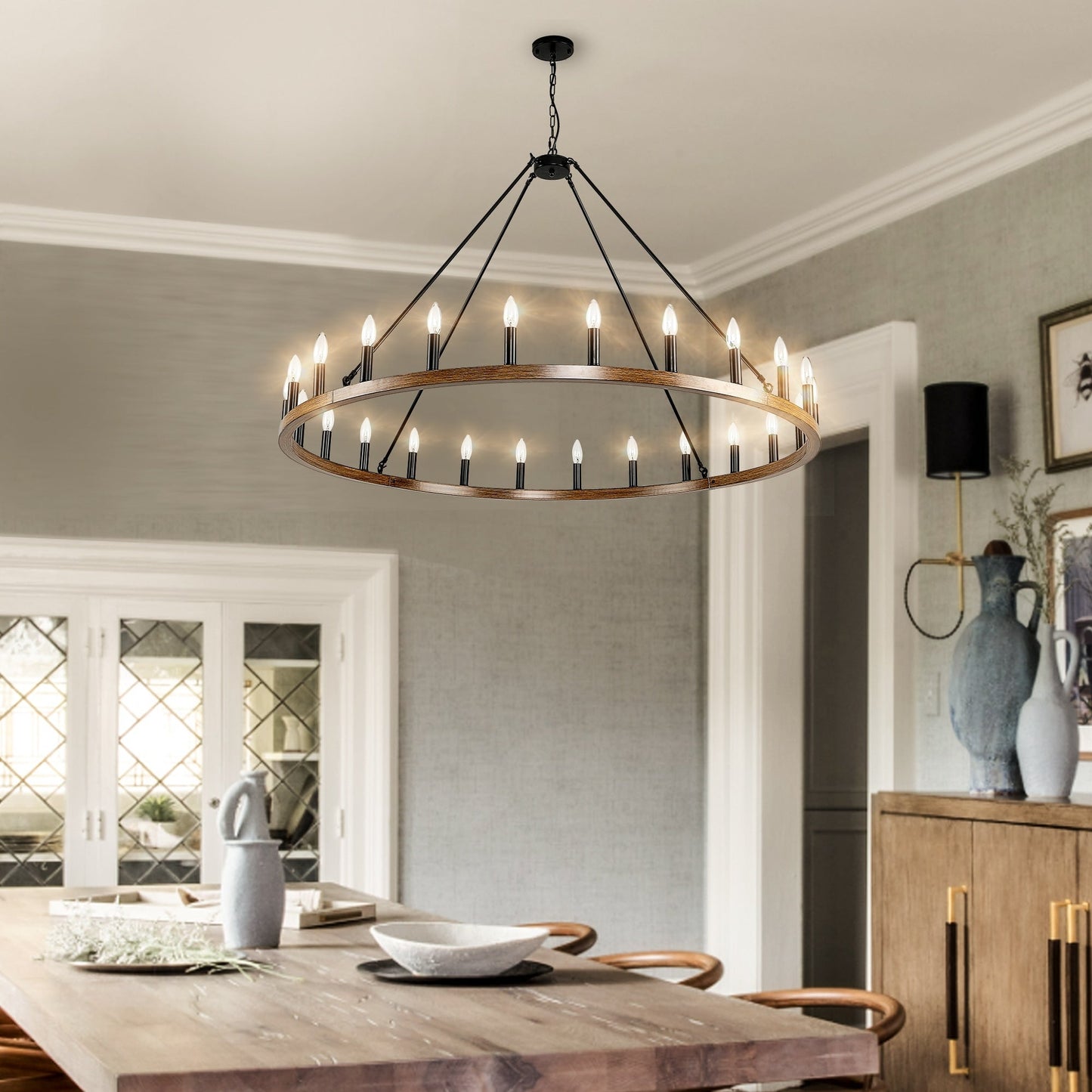 Luminaire à 24 lumières en forme de roue de charrette ronde de 54 pouces