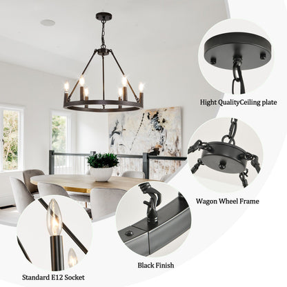 Luminaire à 24 lumières en forme de roue de charrette ronde de 54 pouces