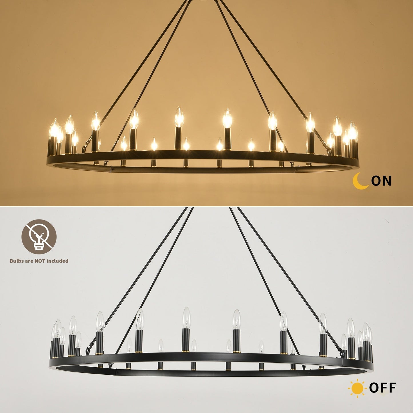 Luminaire à 24 lumières en forme de roue de charrette ronde de 54 pouces