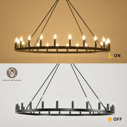 Luminaire à 24 lumières en forme de roue de charrette ronde de 54 pouces
