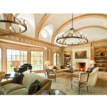 Luminaire à 24 lumières en forme de roue de charrette ronde de 54 pouces