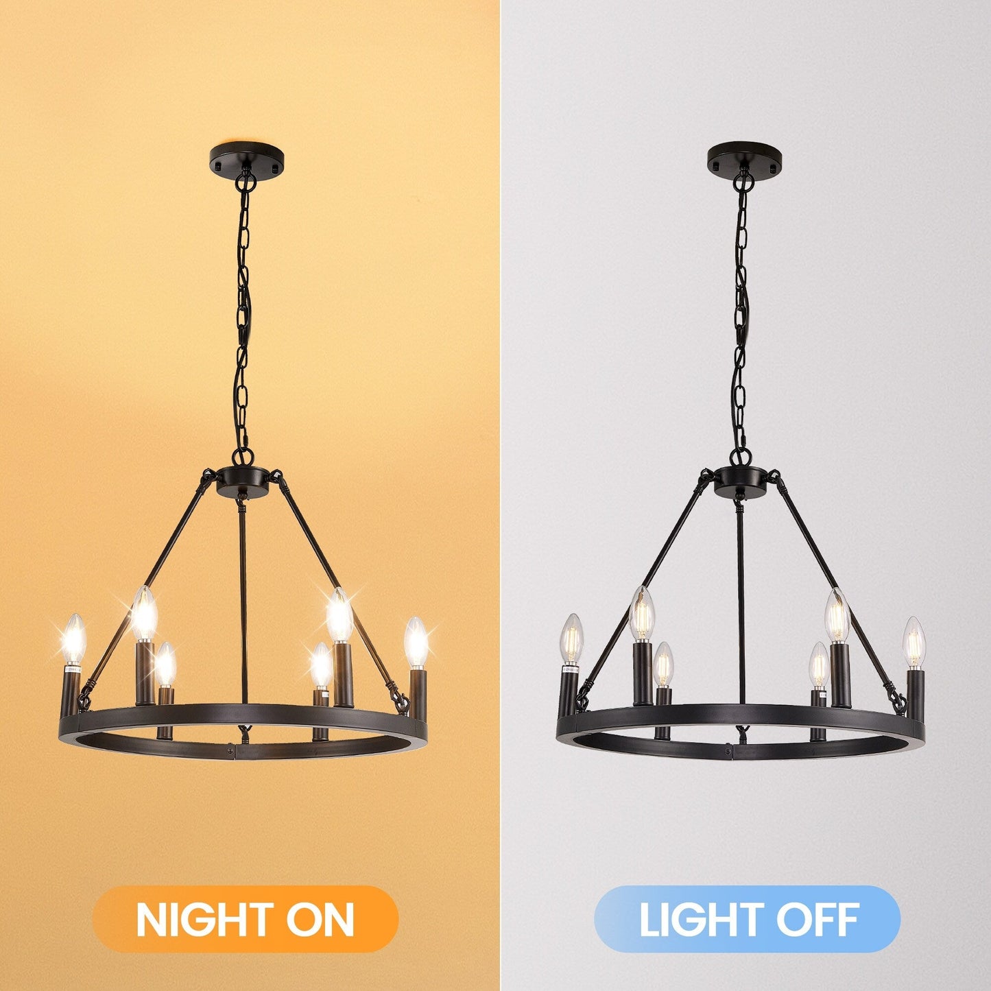 Luminaire à 24 lumières en forme de roue de charrette ronde de 54 pouces