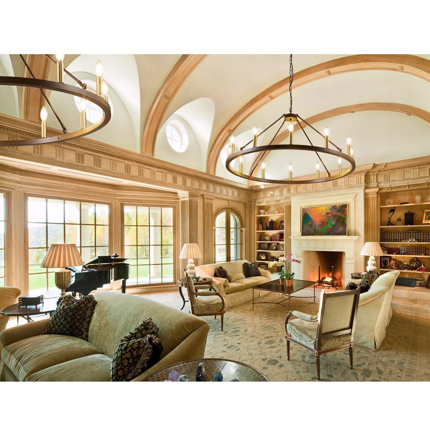 Luminaire à 24 lumières en forme de roue de charrette ronde de 54 pouces