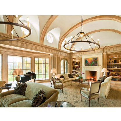 Luminaire à 24 lumières en forme de roue de charrette ronde de 54 pouces