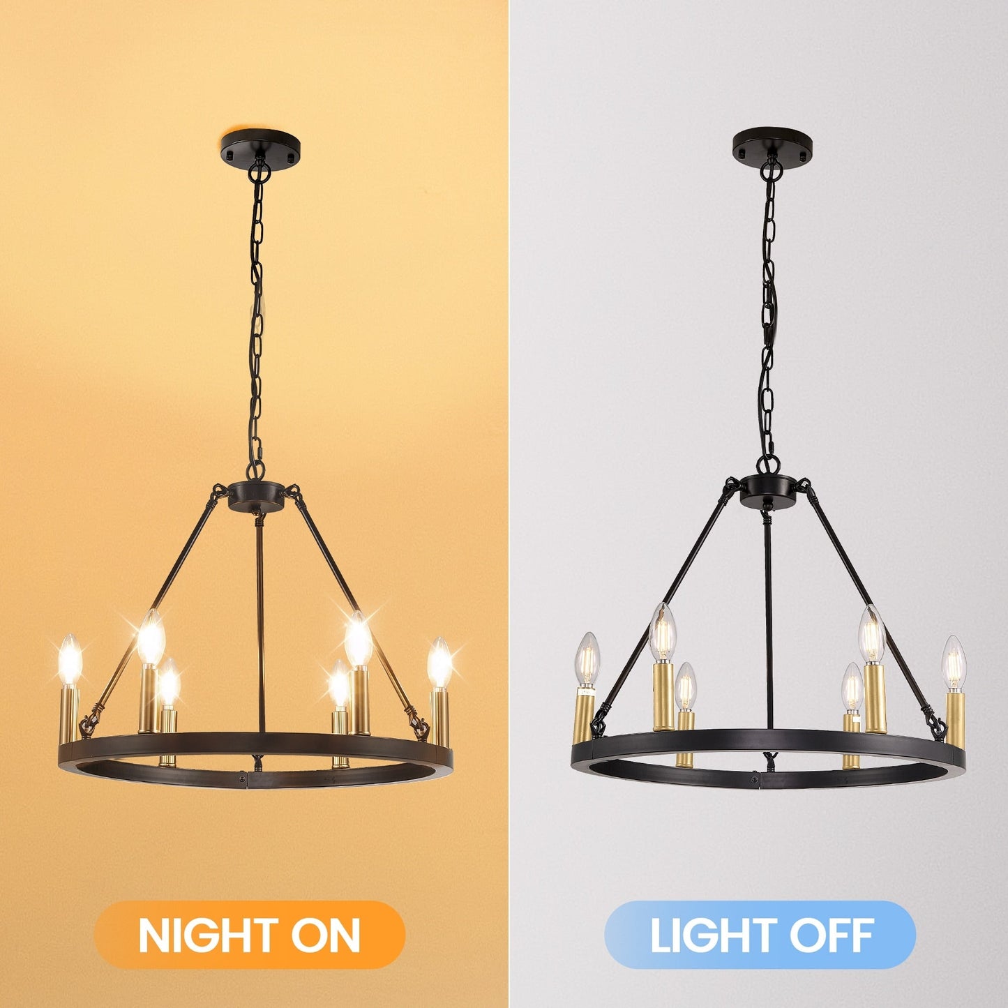 Luminaire à 24 lumières en forme de roue de charrette ronde de 54 pouces