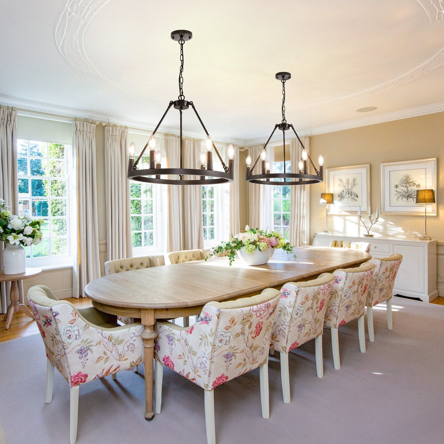 Luminaire à 24 lumières en forme de roue de charrette ronde de 54 pouces