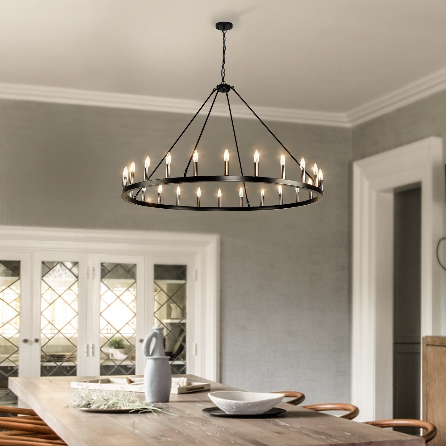 Luminaire à 24 lumières en forme de roue de charrette ronde de 54 pouces