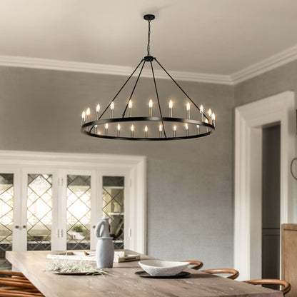 Luminaire à 24 lumières en forme de roue de charrette ronde de 54 pouces