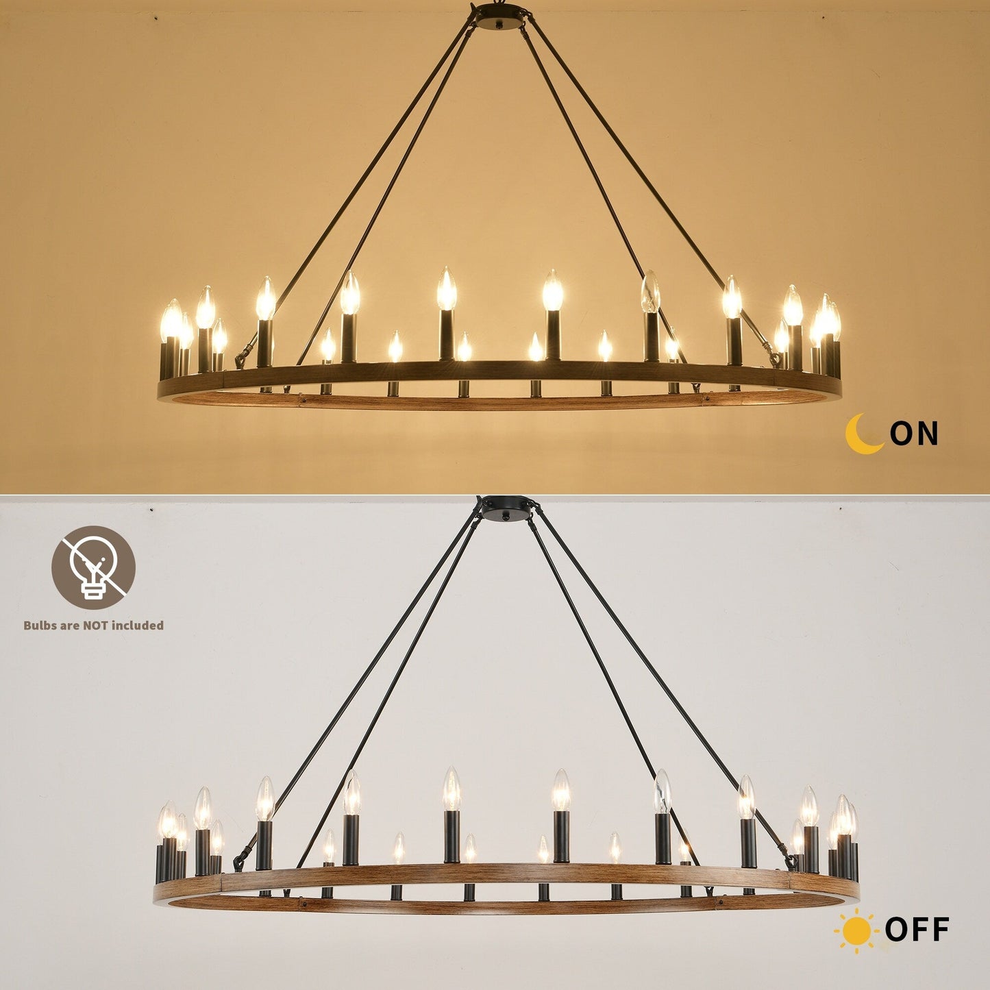 Luminaire à 24 lumières en forme de roue de charrette ronde de 54 pouces