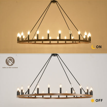 Luminaire à 24 lumières en forme de roue de charrette ronde de 54 pouces