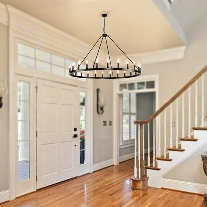 Luminaire à 24 lumières en forme de roue de charrette ronde de 54 pouces