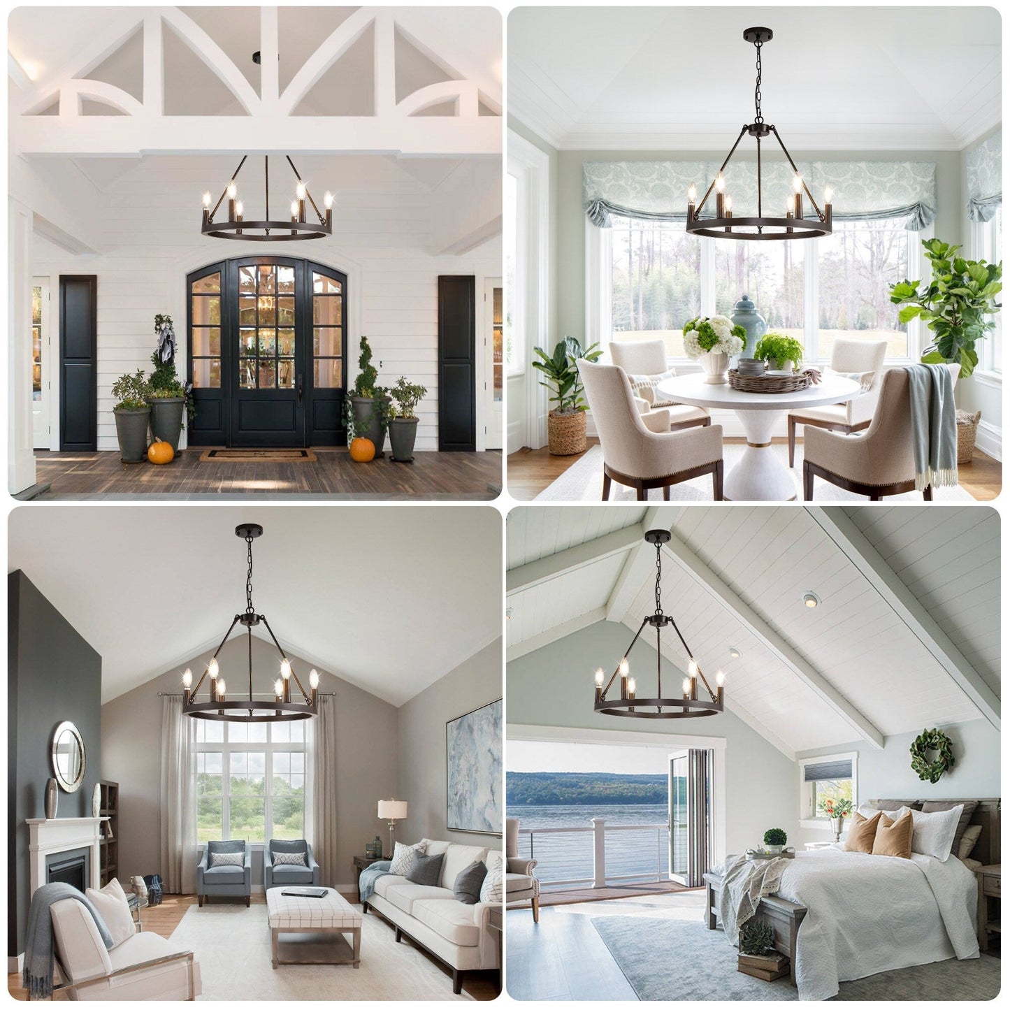 Luminaire à 24 lumières en forme de roue de charrette ronde de 54 pouces