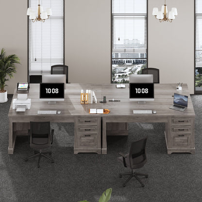 Bureau de direction style farmhouse, bureau de travail à domicile, avec tiroir à dossiers, support pour écran et prise de courant.