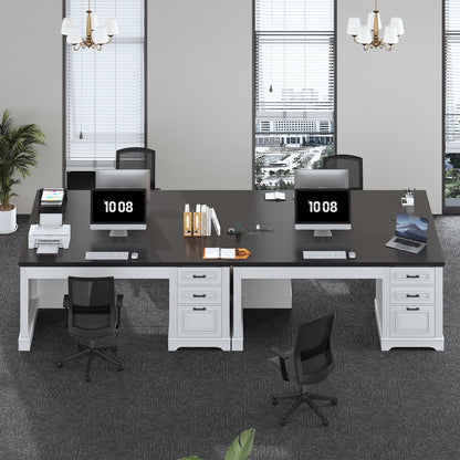 Bureau de direction style farmhouse, bureau de travail à domicile, avec tiroir à dossiers, support pour écran et prise de courant.