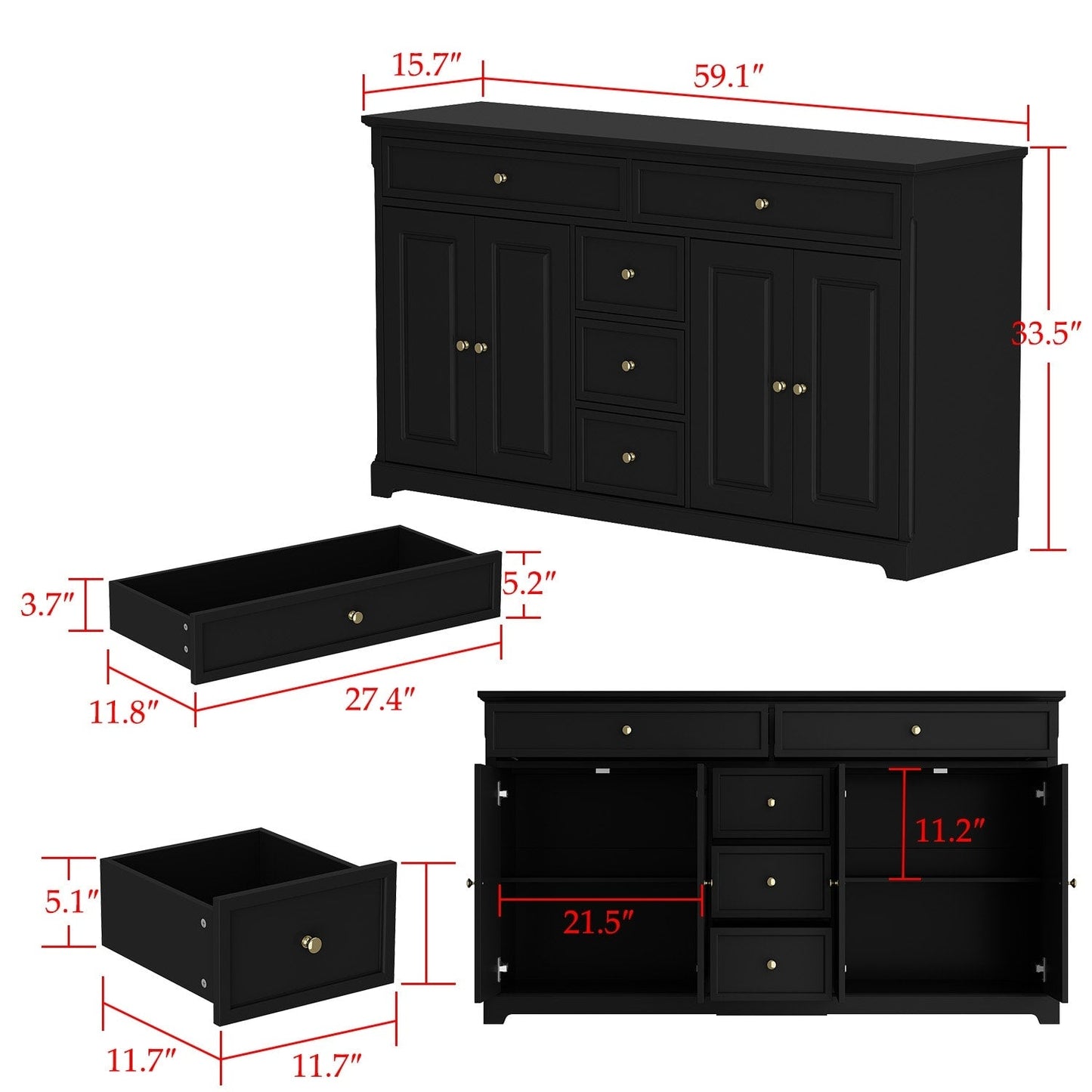 Buffet de rangement blanc laqué, style moderne contemporain du milieu du siècle, 59,1 pouces