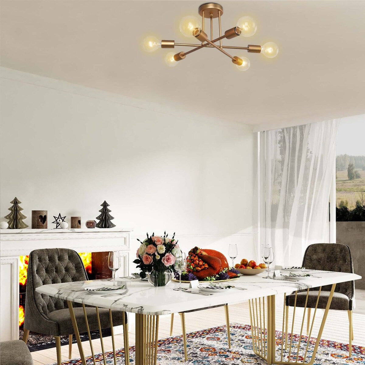 6 - Light Modern Metal 23.62'' Sputnik Semi-Flush Mount Ceiling Light