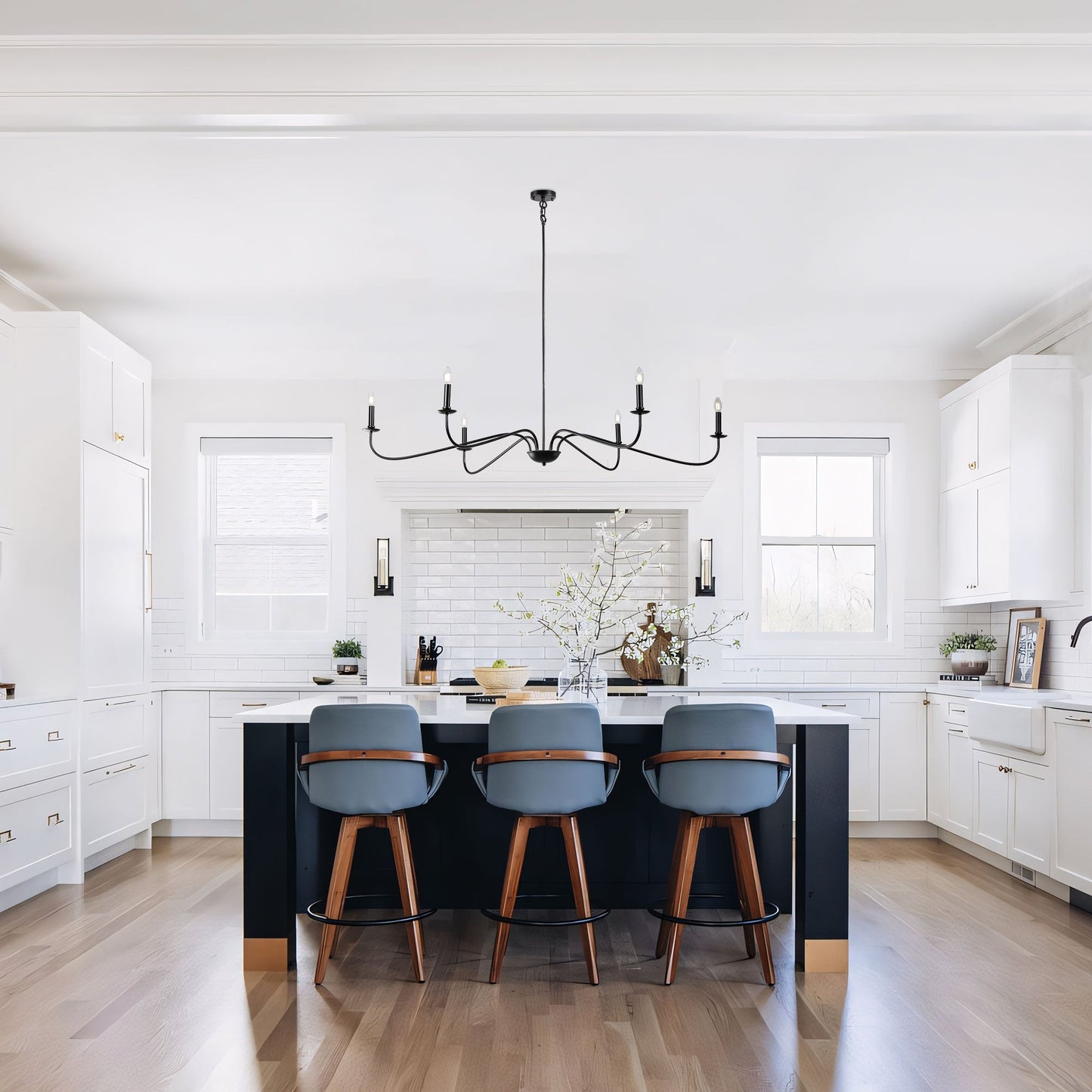 Luminaire minimaliste à 6 lumières de 64 pouces en noir mat / doré / chromé - N/A