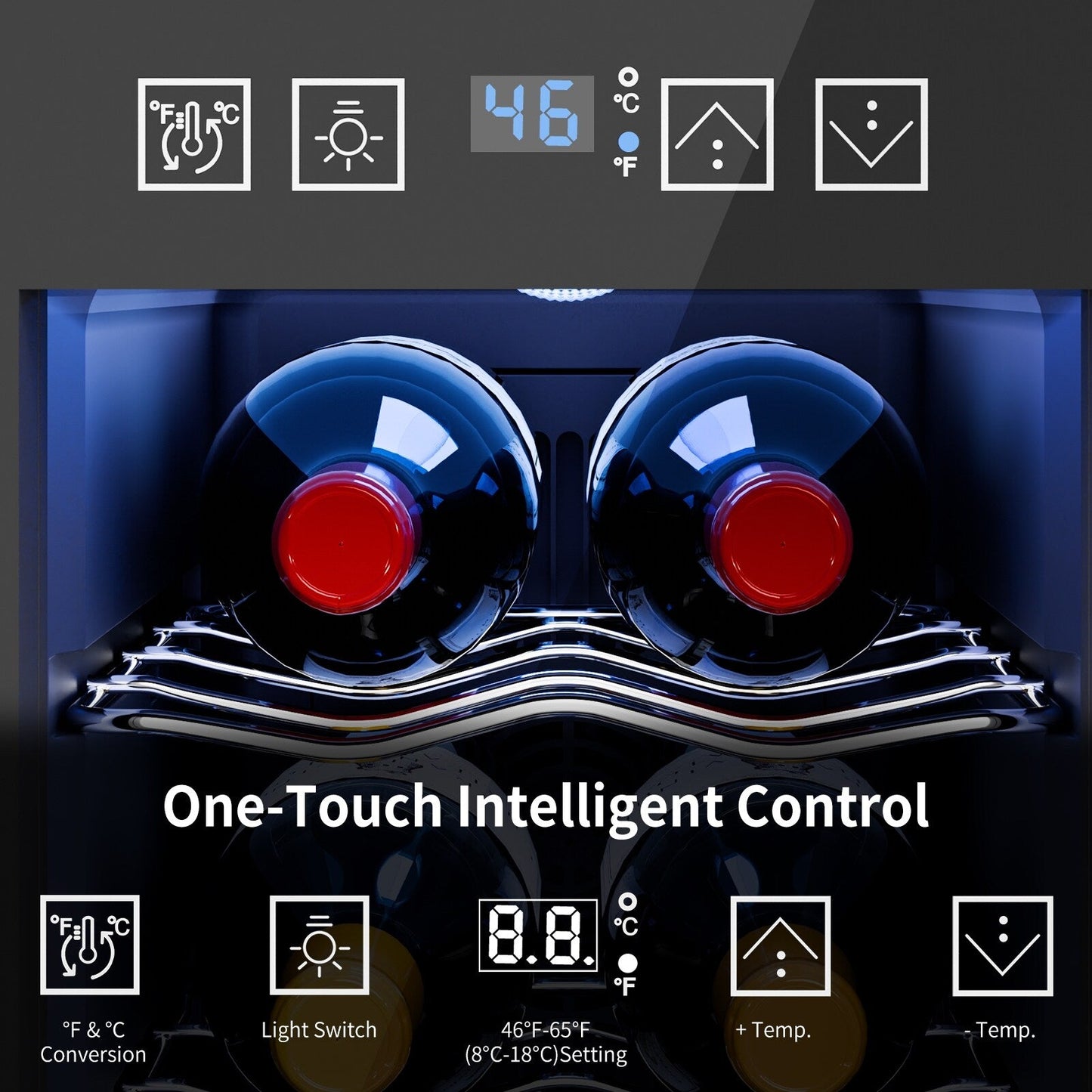 Cave à vin réfrigérante 6 bouteilles (46-66°F), mini réfrigérateur à boissons indépendant pour l'été, cave à vin avec contrôle de température.