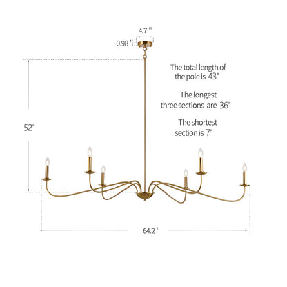 Luminaire minimaliste à 6 lumières de 64 pouces en noir mat / doré / chromé - N/A