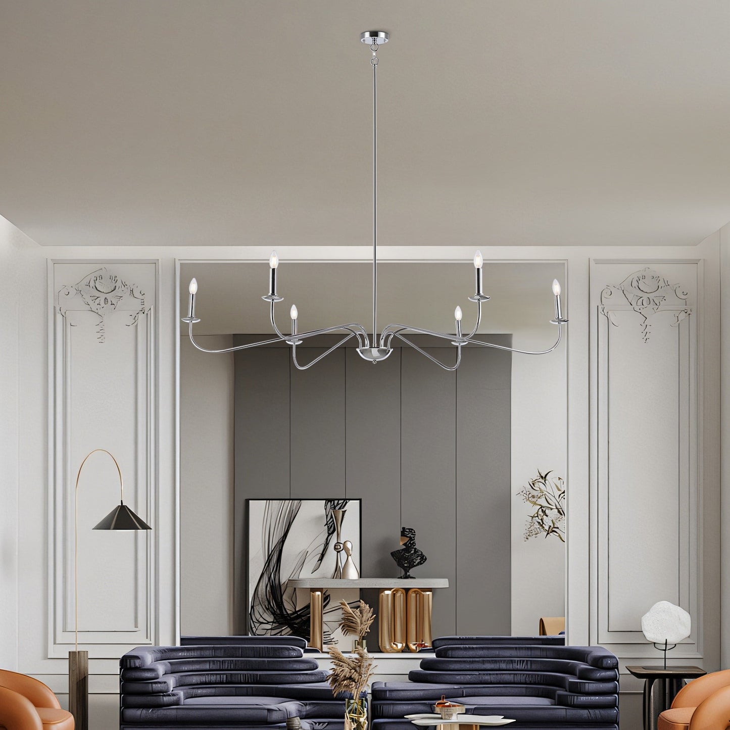 Luminaire minimaliste à 6 lumières de 64 pouces en noir mat / doré / chromé - N/A