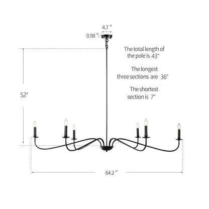 Luminaire classique français minimaliste à 6 lumières avec éclairage de type bougie