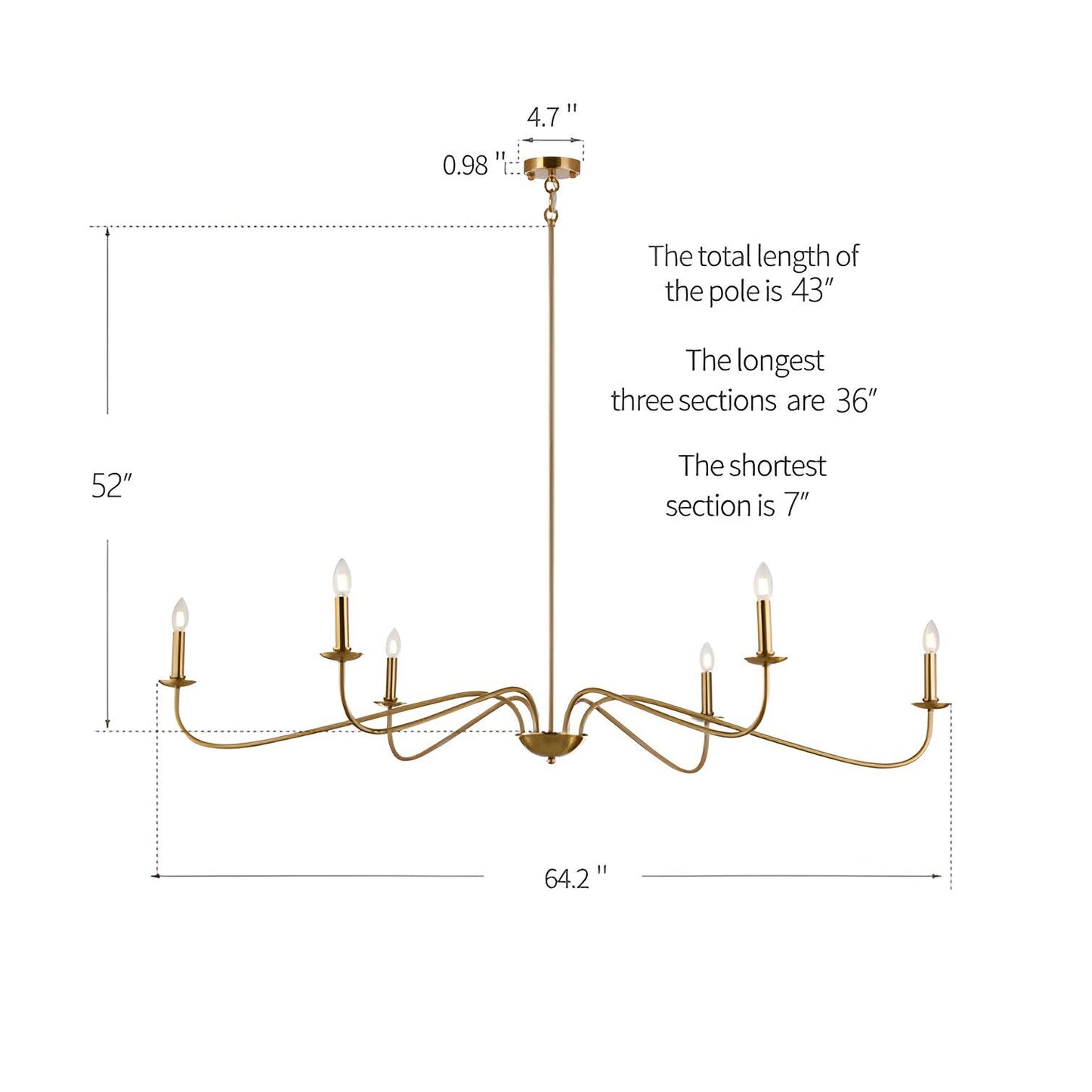 Luminaire classique français minimaliste à 6 lumières avec éclairage de type bougie