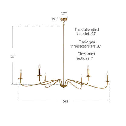 Luminaire classique français minimaliste à 6 lumières avec éclairage de type bougie