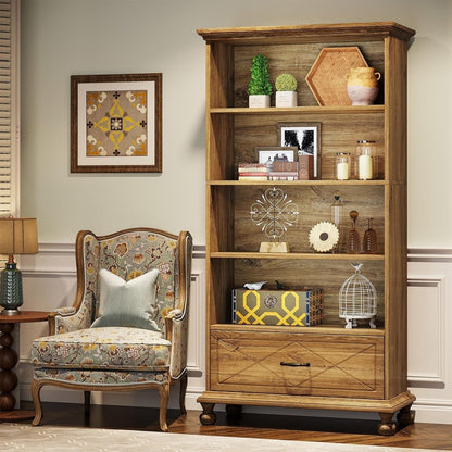 Étagère à livres 6 niveaux avec tiroir, bibliothèque de 71 livres pour salon