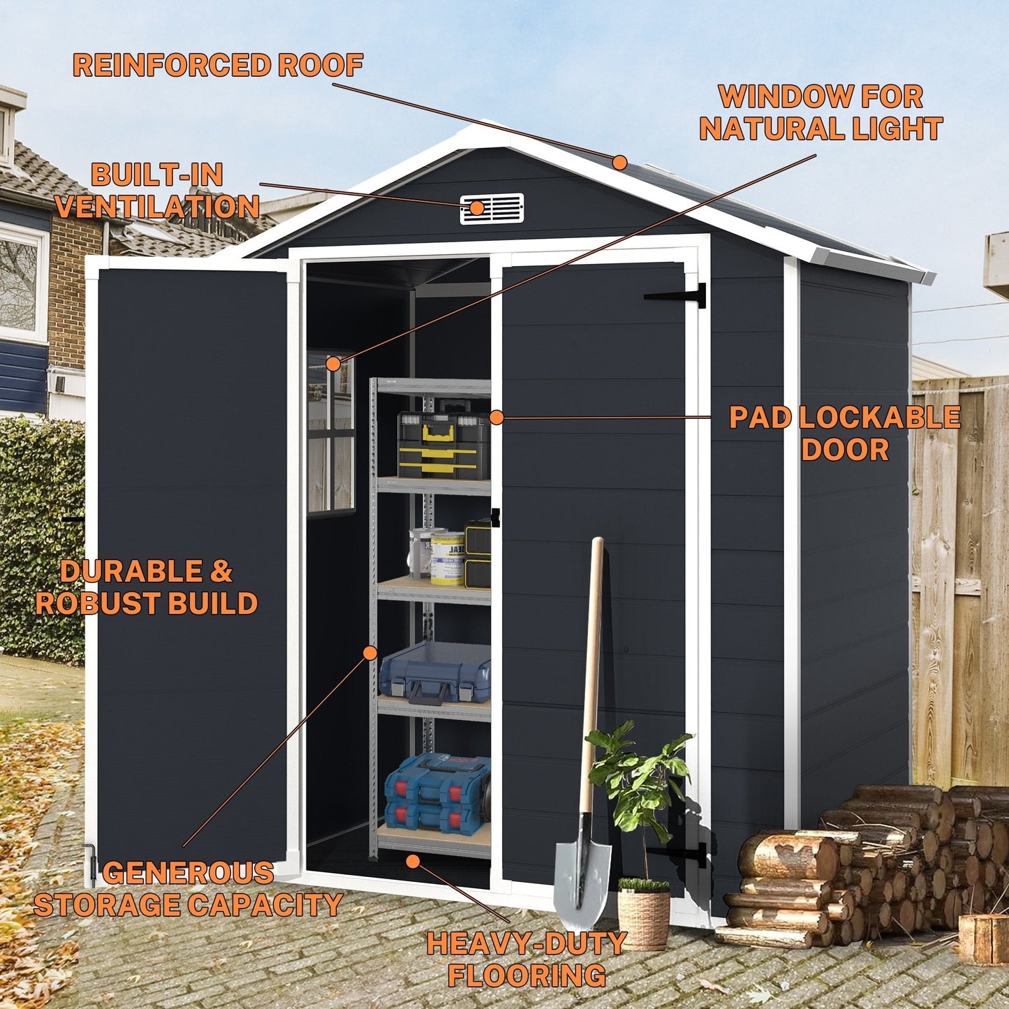 Abri de jardin en résine pour extérieur, résistant aux intempéries, avec plancher, Spire Tool Shed, 6 pi x 4 pi/6 pi x 8 pi/8 pi x 6 pi/8 pi x 10 pi