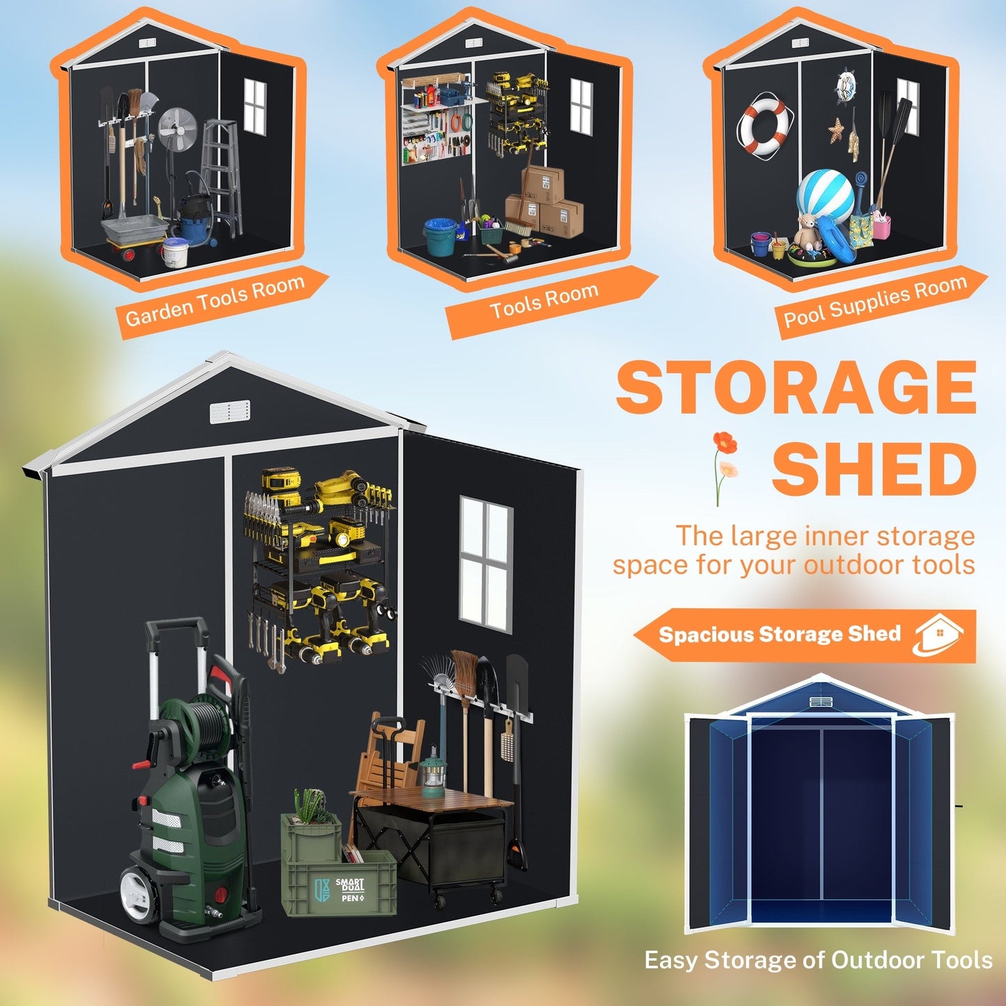 Abri de jardin en résine pour extérieur, résistant aux intempéries, avec plancher, Spire Tool Shed, 6 pi x 4 pi/6 pi x 8 pi/8 pi x 6 pi/8 pi x 10 pi