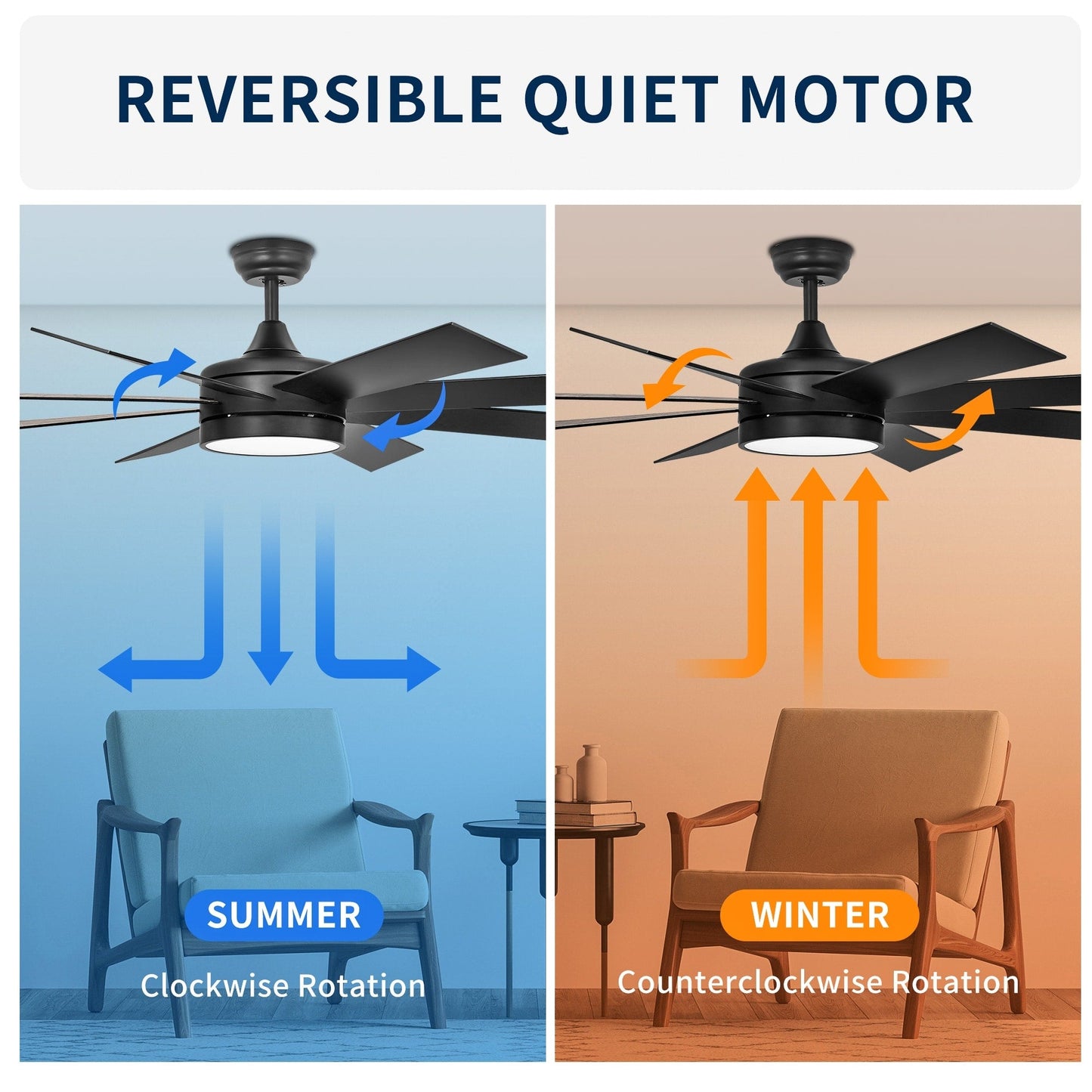 Ventilateur de plafond Moasis noir mat de 60 pouces avec 8 pales, éclairage LED et télécommande - 60