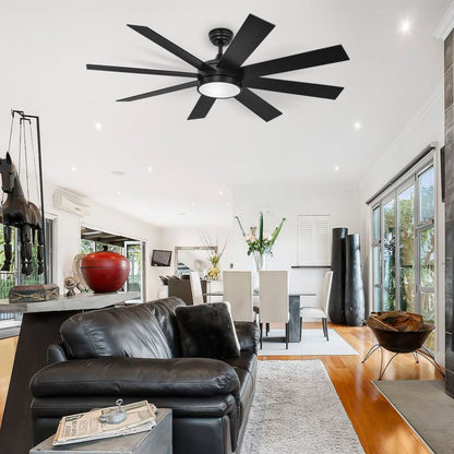 Ventilateur de plafond Moasis noir mat de 60 pouces avec 8 pales, éclairage LED et télécommande - 60