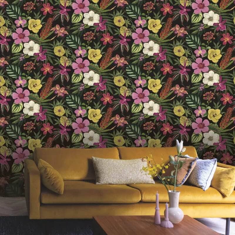Rasch Priya Floral Black & Magenta Wallpaper - 284262